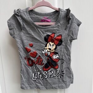 Disney 3T Minnie Mouse Gray and Red Minnie Mouse Short Sleeve Tee Shirt Blouse
